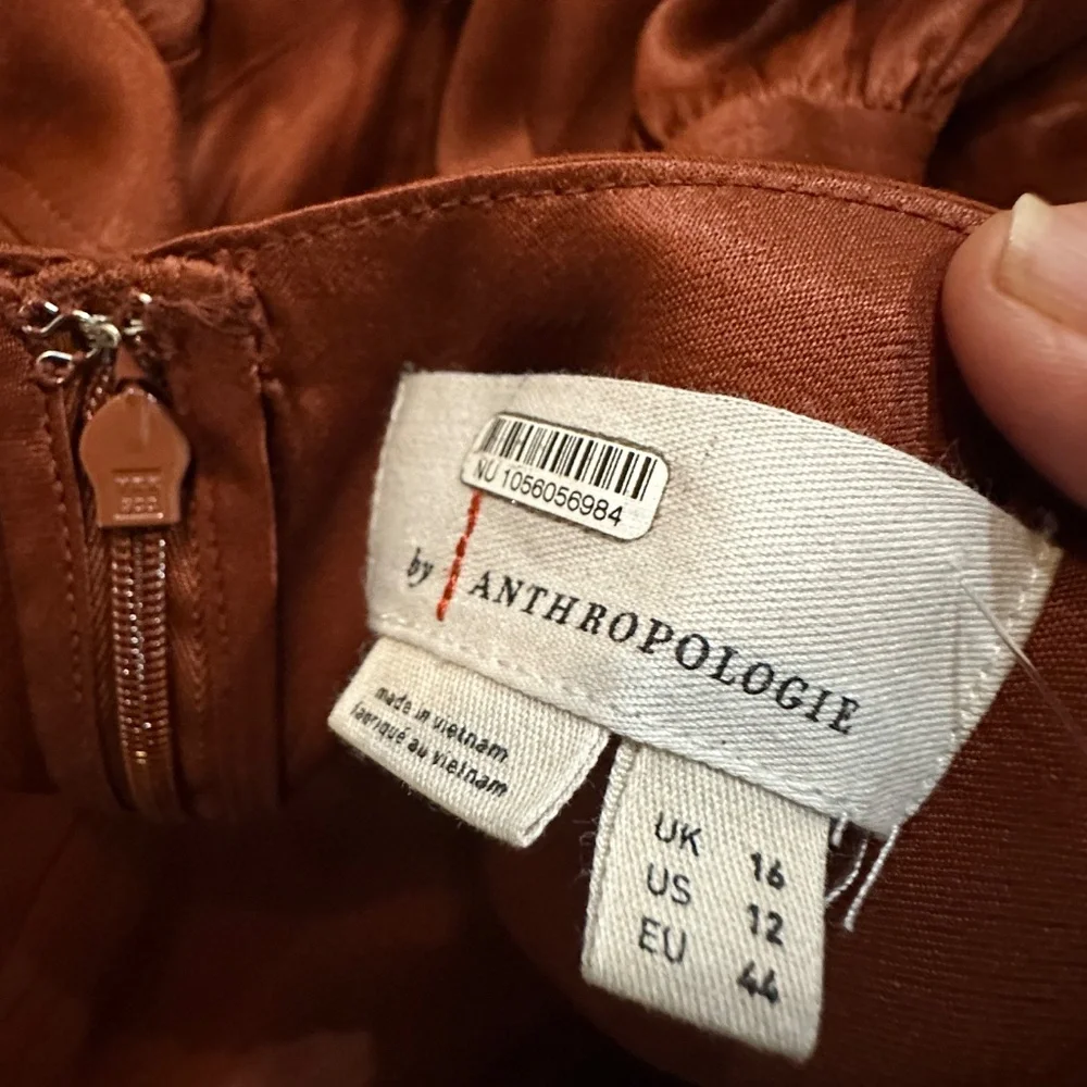 Anthropologie Rust Lace-Trim Satin Jumpsuit - Picture 5 of 7